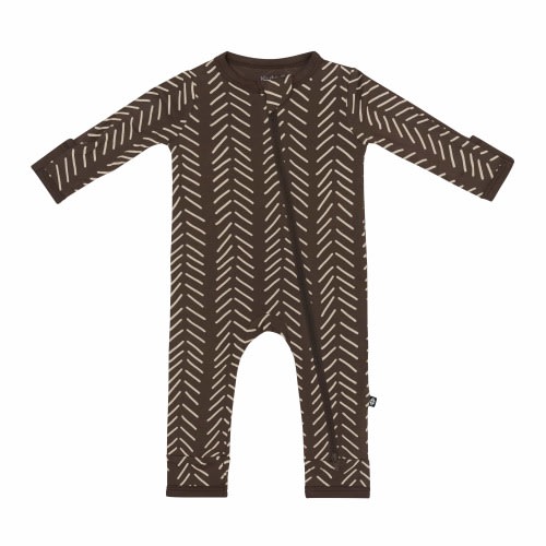 Zippered Romper in Espresso Herringbone