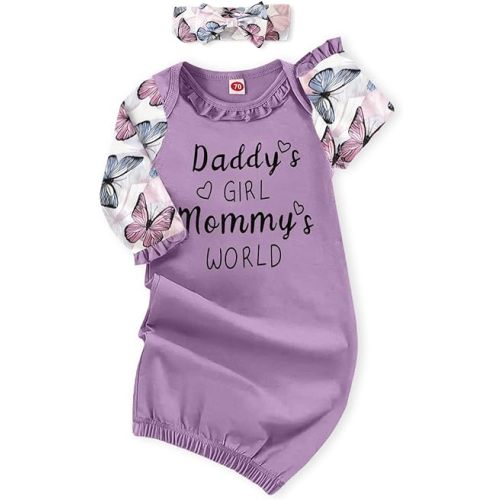 AMAWMW Newborn Baby Girl Little Sister Sleeper Gown Stripe Long Sleeve Nightgown Pajamas Gifts Stuff Essential Outfit
