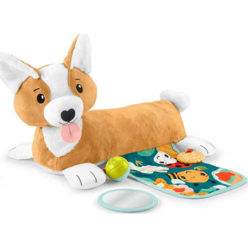 Fisher-Price 3-in-1 Puppy Tummy Wedge Plush with Teether Rattle & Mirror Toys for Infants
