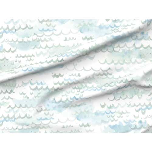 Soft Mint & Ivory Waves Baby Crib Blanket, Beach Ocean Nursery Crib Bedding, Ocean Waves Changing Pad Cover, Neutral Swaddle, Nursing Pillow