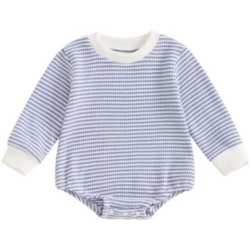 VISGOGO Unisex Baby Boy Girl Romper Waffle Newborn Infant Onesie Clothes Long Sleeve Bubble Oversized Romper Bodysuit Top