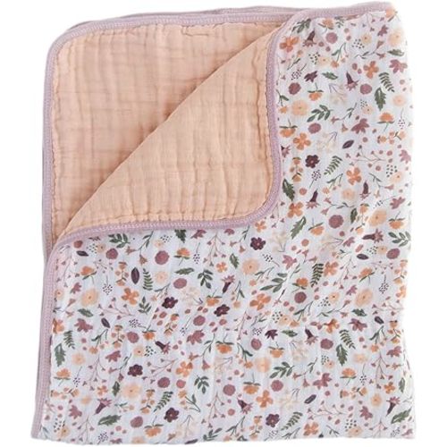 RED ROVR 100% Organic Cotton Muslin Baby Blanket | Multi-Layer Muslin Quilt | Newborn & Toddler | Soft, Lightweight | Nursery, Stroller | Machine Wash | 30" x 40" | Mauve Meadow