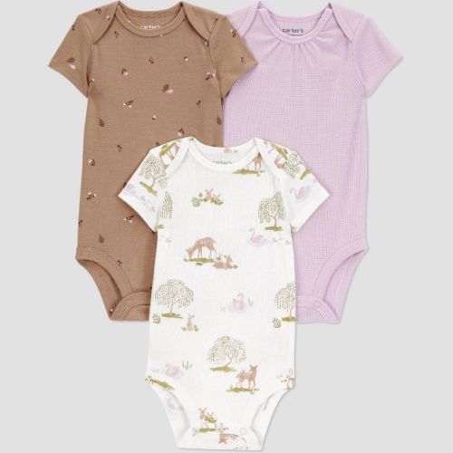 Carter's Just One You® Baby Girls' 3pk Short Sleeve Forest Bodysuit - Purple 6M