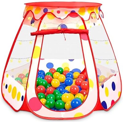 PopUp Princess Tent, Toddler Girl Toys Baby Ball Pit with LED Star Lights, Foldable Kid Play Tent with Carrying Bag, Indoor Outdoor 1 2 3 Year Old Girls Toy Gift for Birthday/Christmas, Red