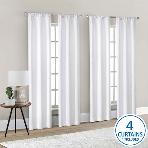 Mainstays 4 of a Kind Blackout Curtain Panels, Set of 4, White, 28" W x 84" L