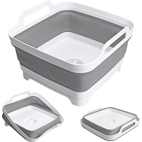 Collapsible Wash Basin with Drain Plug, 2.4 Gallon (9L) Collapsible Dish Basin, Portable Bottle Washing Basin for Baby Bottles, Vegetable Washing, RV Camping
