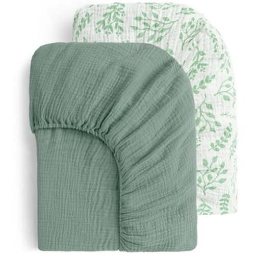 Yoofoss Muslin Crib Sheets for Boys Girls 100% Cotton Fitted Baby Crib Sheet 2 Pack Soft and Breathable for Standard Crib Mattress & Toddler Mattress 52"x28" Leaves&Green
