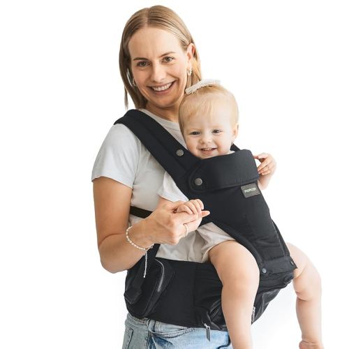 Momcozy Portabebés con asiento de cadera, transporte orientado hacia adelante 2 en 1 para bebés activos, portabebés desmontable manos libres de hasta 44 libras, portabebés para todas las estaciones se