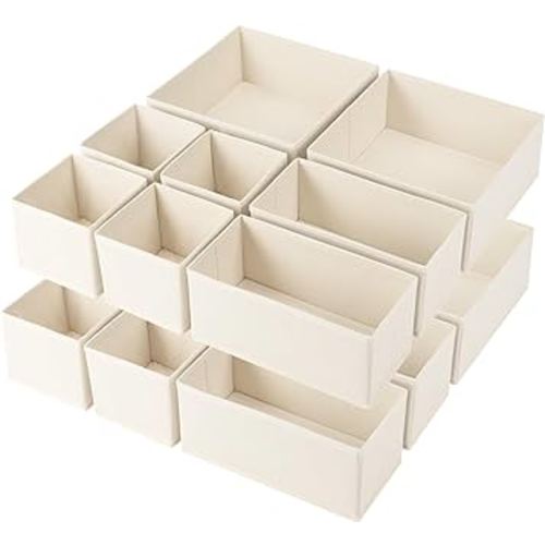 Criusia Drawer Organizer Clothes,16 Pack Underwear Drawer Organizers, Foldable Closet Organizers and Storage Dresser Drawer Dividers Clothing Organizer for Clothes, Socks, Scarves, Bra, Ties (Beige)