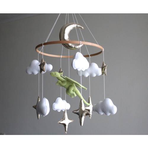 Baby mobile Dragon baby crib mobile Fantasy nursery Fairytale mobile hanging Neutral gender baby shower gift Felt dragon hanging mobile