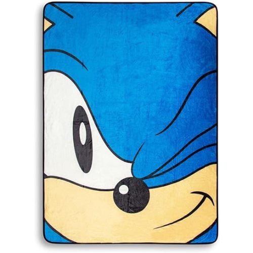 Sonic the Hedgehog Face Plush Throw Blanket | Fleece Blanket Cover, Cozy Sherpa Wrap For Sofa And Bed, Home Decor Room Essentials | SEGA Video Game Gifts And Collectibles | 45 x 60 Inches