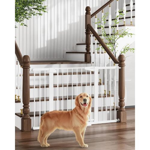 Cumbor 29.7-51.5" Baby Gate Extra Wide, Safety Dog Gate for Stairs, Easy Walk Thru Auto Close Pet Gates for The House, Doorways, Child Gate Includes 4 Wall Cups,White, Mom's Choice Awards Winner