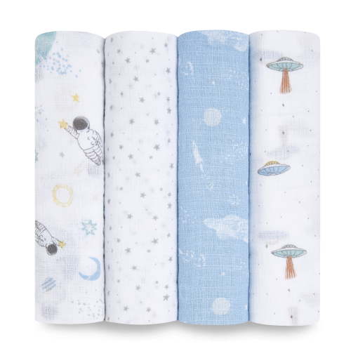 Aden + Anais™ Essentials, Cotton Muslin Swaddle Blanket, Space Explorers, Boys, Infants, 4-Pack