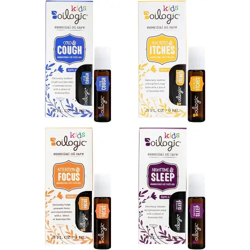 Oilogic Essential Oils Bundle Kids Roll-On - Ages 2 Years and Up - 4 Pack Concentrated Blends of Essential Oils