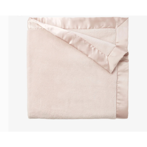 Pale Pink Satin Trim Flannel Fleece Baby Stroller Blanket
