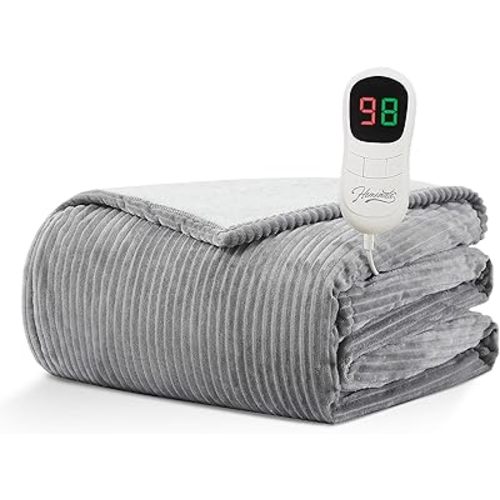 HomeMate Heated Blanket Electric Throw - 50"x60" Heating Blanket Throw 4 Hours Auto-Off 5 Heat Levels Blanket Over-Heat Protection Soft Flannel Sherpa Heater ETL Certification