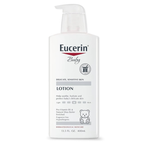Eucerin Baby Body Lotion, Hypoallergenic and Fragrance Free Baby Lotion with Pro-Vitamin B5 and Shea Butter, 13.5 Fl Oz Bottle
