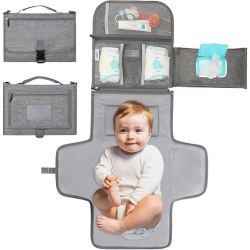 Portable Diaper Changing Pad – Travel Changing Pad for Baby – Diaper Changing Station with Pockets for Baby Essentials – Foldable Baby Diaper Changing Mat