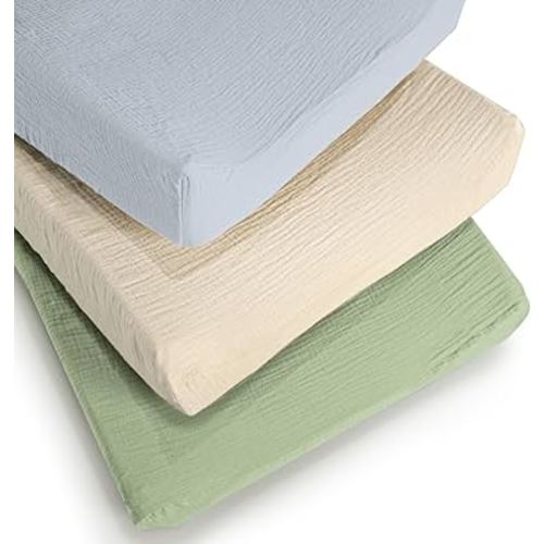 Muslin Changing Pad Cover Unisex, Solid Color Muslin Baby Changing Mats for Boys & Girls, 100% Cotton 3-Pack Breathable and Skin-Friendly Changing Table Covers, Large
