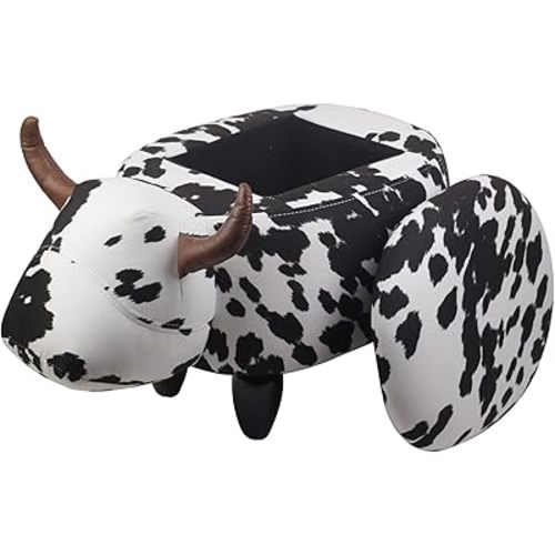 Milk Cow Animal Ottoman with Storage, Upholstered Footrest Stool for Cute Decorative for Living Room Bed Room