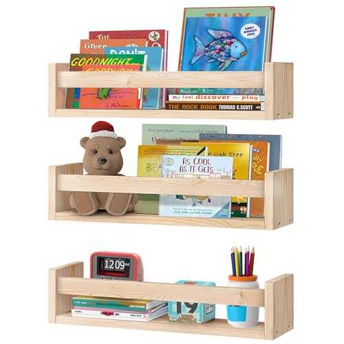 INHABI Floating Nursery Book Shelves Wall 16x17 inch 3-Pack - Baby Book Shelf for Nursery Wall Decor, Kids Book Shelf for Wall Mounted, Wall Book Shelves for Bedroom Kids - Nursery Shelves for Wall