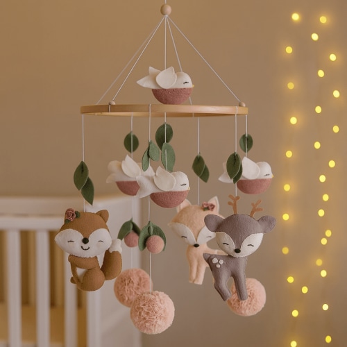 Woodland Felt Baby Mobile for Nursery — Handmade Fox, Deer & Bird Crib Mobile | Soft, Neutral Baby Nursery Decor & Perfect Gift