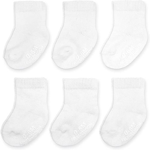Fruit of the Loom Baby 6-Pack All Weather Crew-Length Socks, Mesh & Thermal Stretch - Unisex, Girls, Boys - White