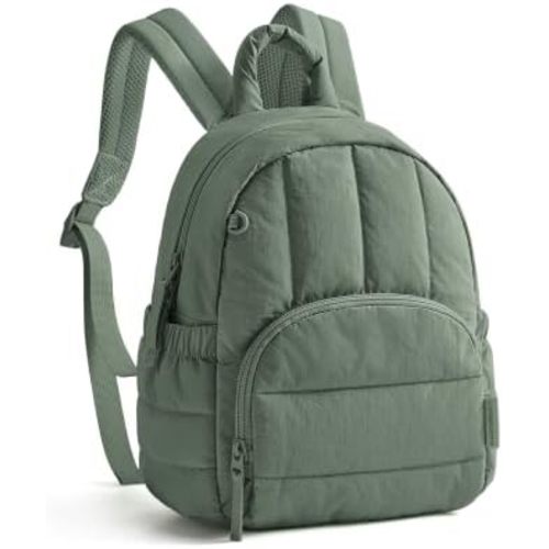 BAGSMART Mini Backpack for Women, Lightweight Puffer Small Backpack Purse, Quilted Casual Travel Daypack, Cute Water-Resistant Bookbag for Daily, Haze Green