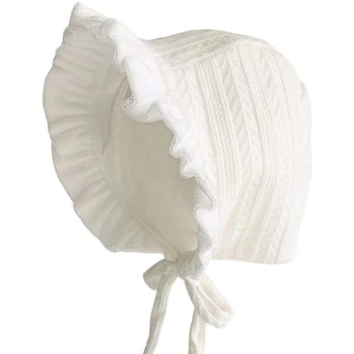 Baby Girls Bonnet Ultra Soft Christening Bonnet Cap Lovely Velvet Flounce Adjustable Hats 0-12 Months