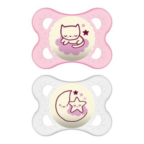 MAM Night Age 0-6 Months Glow-in-the-Dark Pacifier in Pink (2-Pack) - PINK - 2 PACK