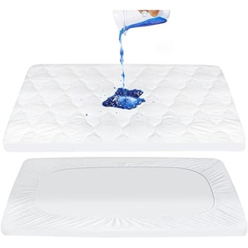 Pack and Play Mattress Pad Sheets Cover Waterproof, Soft Quilted Pack and Play Protector, 27" X 39" Fit Graco Pack and Play Crib Mattress Pad, Baby Portable Mini Cribs and Foldable Mattresses Pad