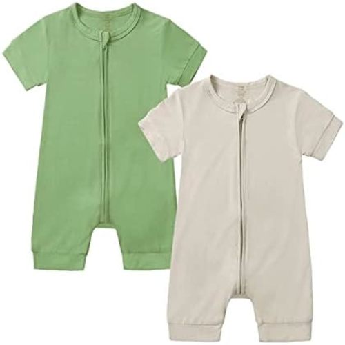 JunNeng Baby Boy Girl 2 Pack Rayon of Bamboo Summer Sleeper Infant Soft Short Sleeve Zipper Footless One-piece Romper