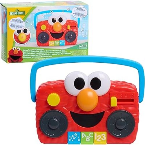 Just Play Sesame Street Elmo Take Along Boombox with Lights & Sounds, 5.5-inch Interactive Toy, Learning and Education, Kids Toys for Ages 2 Up