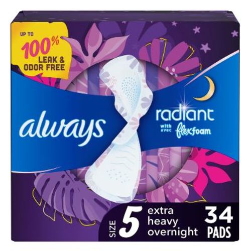 Always Radiant Extra Heavy Overnight Pads - Size 5 - 34ct