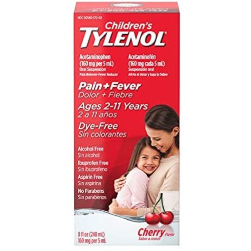 Children's Tylenol Pain + Fever Medicine with Acetaminophen, Dye-Free Cherry, 8 fl. oz