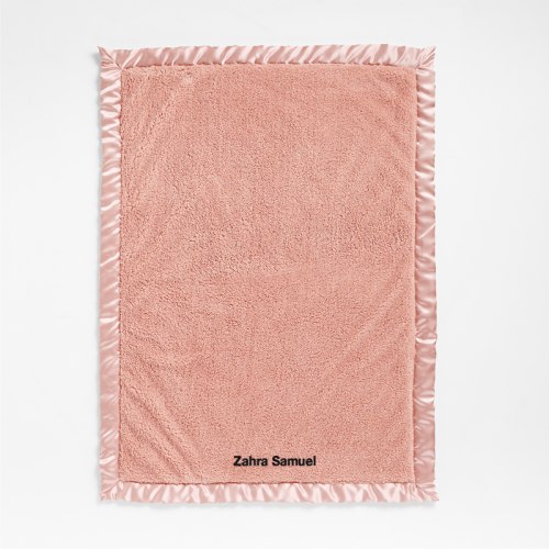 Personalized Rose Pink Satin Trim Plush Baby Stroller Blanket
