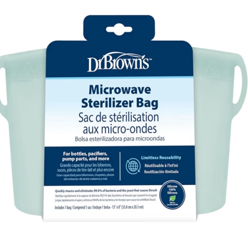 Dr. Brown's Microwave Steam Sterilizer Bag for Baby Bottles, Breast Pump Parts & Other Toddler Accessories, 100% Silicone, Reusable Sterilizing Bag