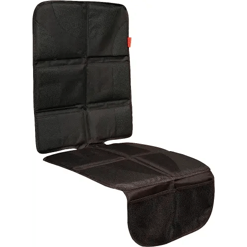 Lusso Gear Car Seat Protector for Baby Car Seat - Thick Padding, 2 Mesh Storage Pockets, Waterproof, Protects Fabric or Leather Seats, Non-Slip Padded Backing (Black)