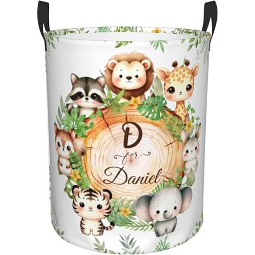 Woodland Animals Laundry Basket Personalized Gifts Customized Name Laundry Hamper For Kids Boys Girls Adults Collapsible Clothes Storage Organizer 16.5x13.3 In