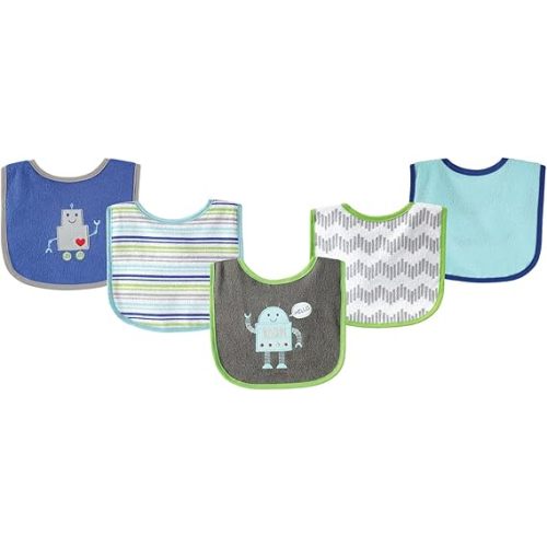Luvable Friends Baby Cotton Terry Drooler Bibs with PEVA Back, Transportation, One Size
