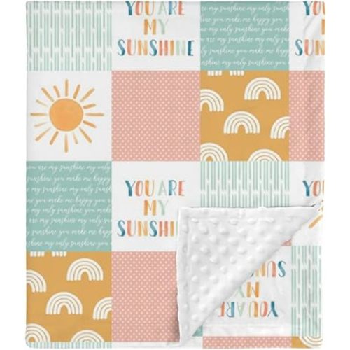 HawSkgFub Boho Rainbow You are My Sunshine Mink Baby Blankets with Dotted Backing Girls Shower Gift, Sun Polka Dots Double Layer Nursery Swaddle, Soft Newborn Infant Toddler Bed Crib Bedding 30 x 40