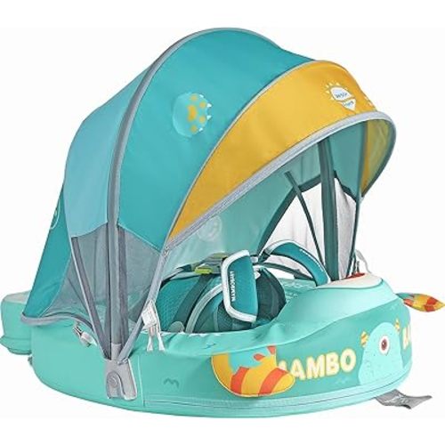 Mambobaby Float with Canopy Size Improved Non Inflatable Infant Baby Pool Float Smart Mambo Float Swim Trainer Add Tail Swim Float Mambo Float Solid Air Free Water Waist Swimming Ring