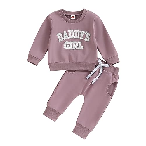 FIOMVA Daddys Girl Baby Clothes Toddler Fall Winter Outfits Sweatshirt Pants 2 Piece Set Shirt Sweatpants Suit