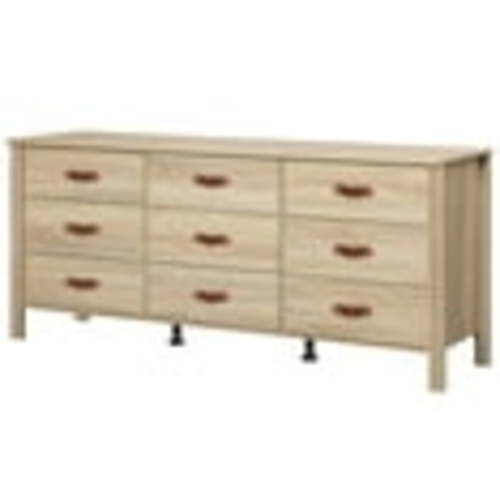 WAMPAT Farmhouse Dresser with 9 Drawers, Light Oak Dresser with Wide Chest of Drawers for Living Room, Hallway, Nursery