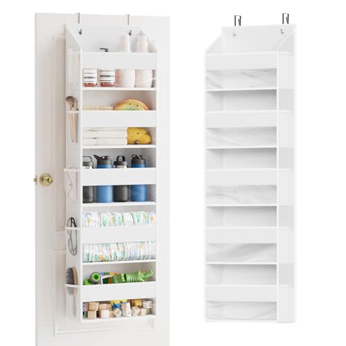 SpaceAid 1 Pack Over The Door Organizer with 5 Large Pockets and 10 Mesh Side Pockets, 5 Layers Door Organizer Hanging with Clear Window for Bedroom, Bathroom, Pantry and Nursery, White