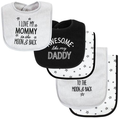 Hudson Baby Baby Cotton Terry Bib And Burp Cloth Set, Mom Dad Moon And Back, One Size