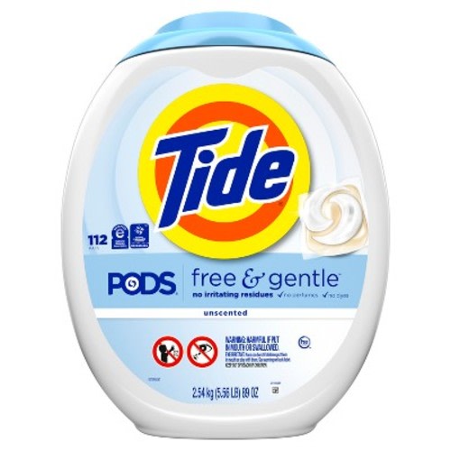 Tide Pods HE Compatible Laundry Detergent Pacs - Free & Gentle - 89oz/112ct