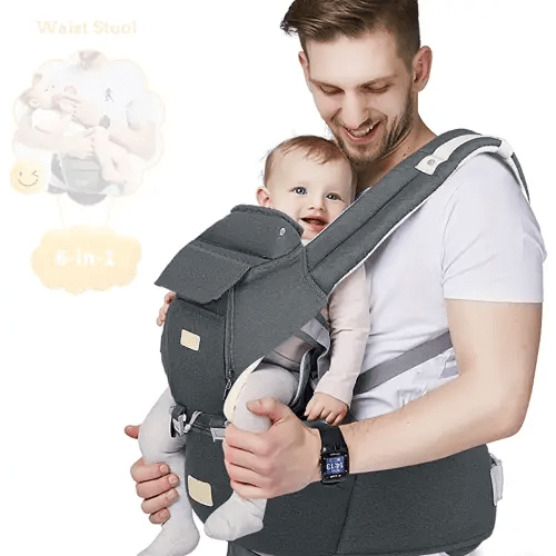 FRUITEAM 6-in-1 Baby Carrier with Waist Stool, One Size Fits All -Adapt to Newborn, Baby Hip Carrier for Breastfeeding, Infant & Toddler