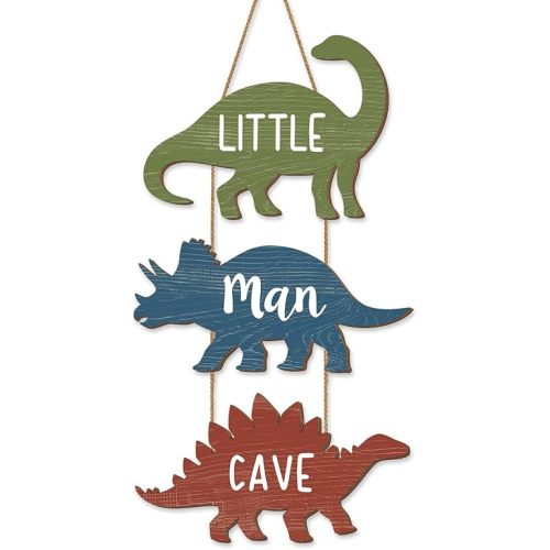 Dinosaur Decor for Boys Room, Little Man Cave Wooden Hanging Sign Kids Room Decorations for Bedroom Decorative Door Signs Playroom Nursery Wall Decor 3 Dinosaurs