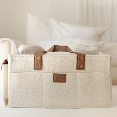 Snow White & Tan Nappy Caddy - XL | Organised & Stylish Baby Storage – Linen Label